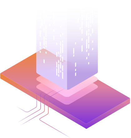 Securonix Bring Your Own AWS Hero Tall cube with digital texture on top of a 3D rectangle