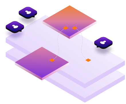 Securonix Investigate Hero 3D rectangles and squares layered with speech bubbles and people icons